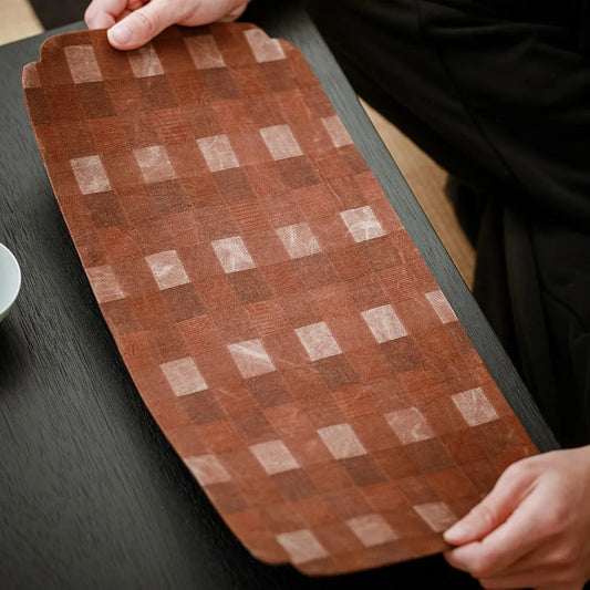 Vintage Chinese Double-Sided Rectangular Tea & Cup Mat (Plaid Weave)