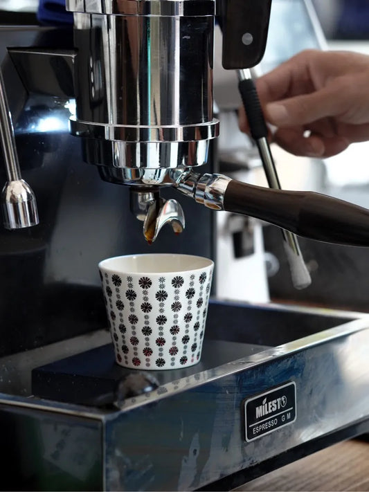 Kilnora LOOFA STUDIO Cranberry underglaze carved daisy porcelain cup in rich cranberry hue