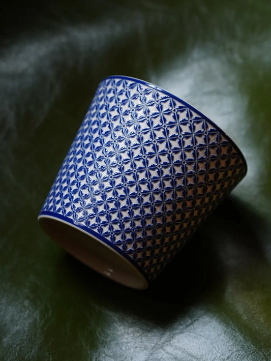 Kilnora LOOFA STUDIO Ornamental Garden underglaze carved diamond pattern porcelain cup