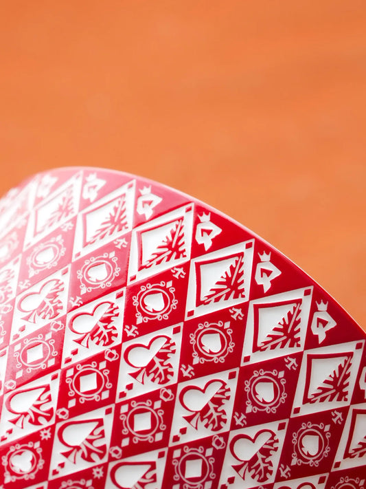 Kilnora LOOFA STUDIO Queen of Fortune underglaze carved porcelain cup with playing card motif