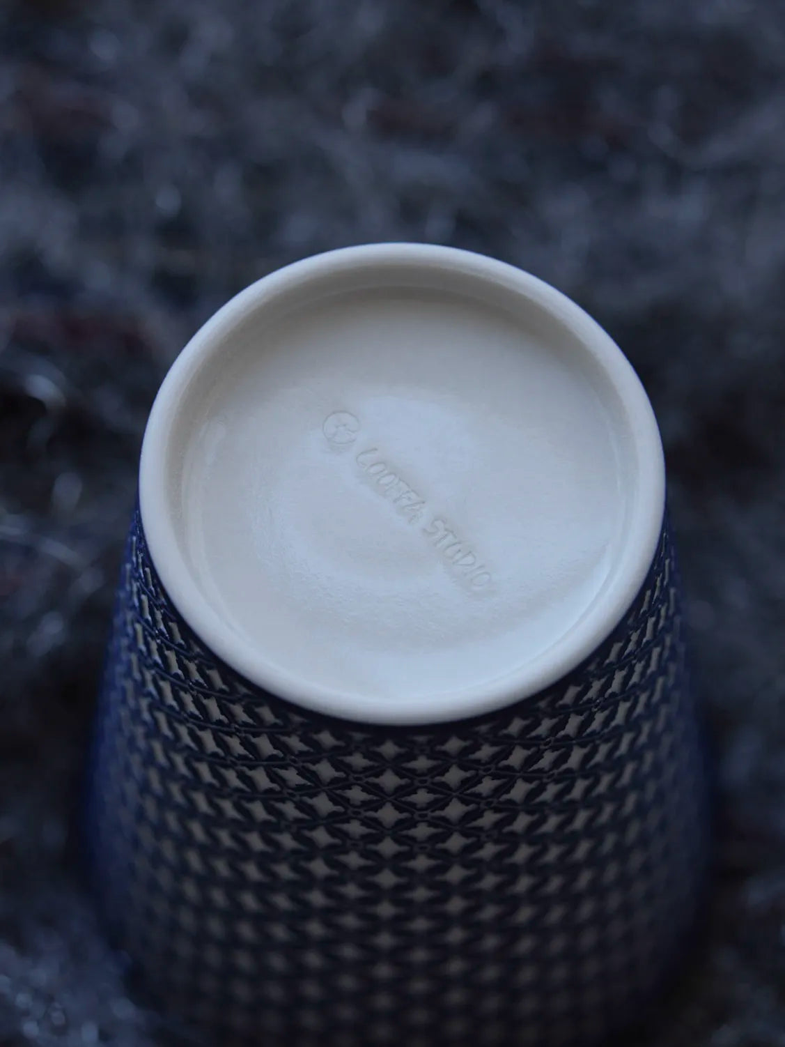 Kilnora LOOFA STUDIO Ornamental Garden underglaze carved diamond pattern porcelain cup