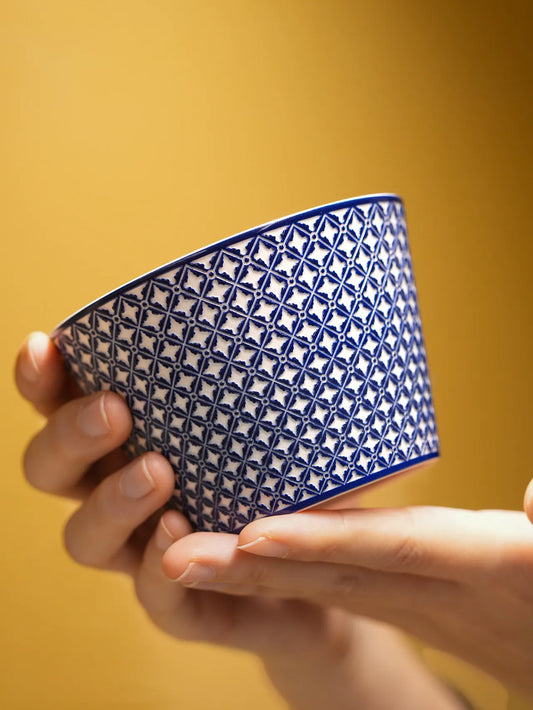 Kilnora LOOFA STUDIO Ornamental Garden underglaze carved diamond pattern porcelain cup