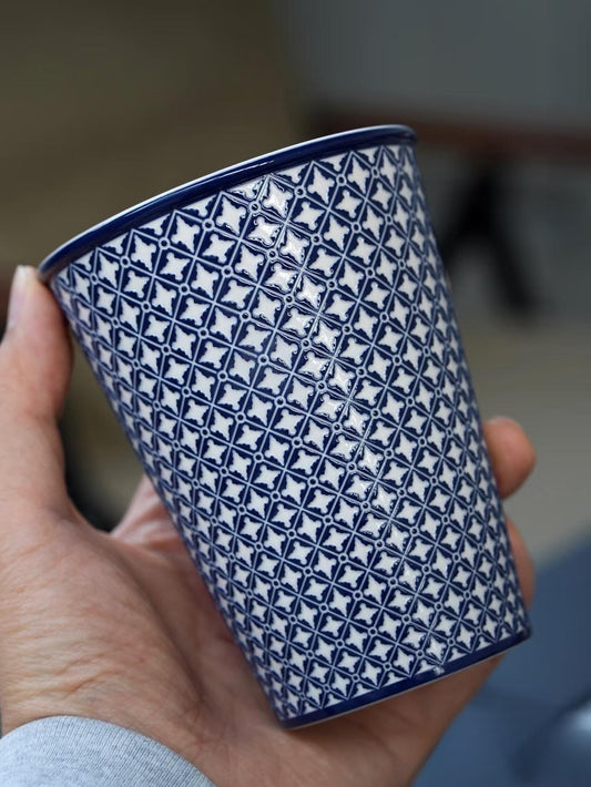 Kilnora LOOFA STUDIO Ornamental Garden underglaze carved diamond pattern porcelain cup