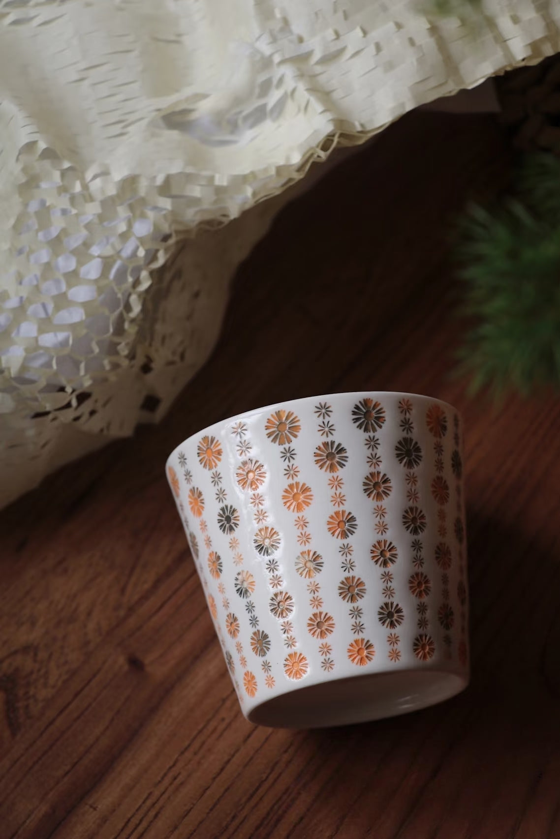 Kilnora LOOFA STUDIO Apricot Hue carved daisy porcelain cup with gentle apricot glaze