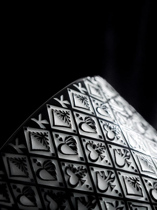 Kilnora LOOFA STUDIO The Magician underglaze carved porcelain cup with playing card motif