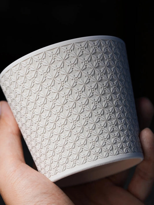 Kilnora LOOFA STUDIO Ornamental Garden underglaze carved diamond pattern porcelain cup