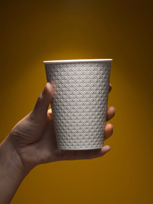 Kilnora LOOFA STUDIO Ornamental Garden underglaze carved diamond pattern porcelain cup