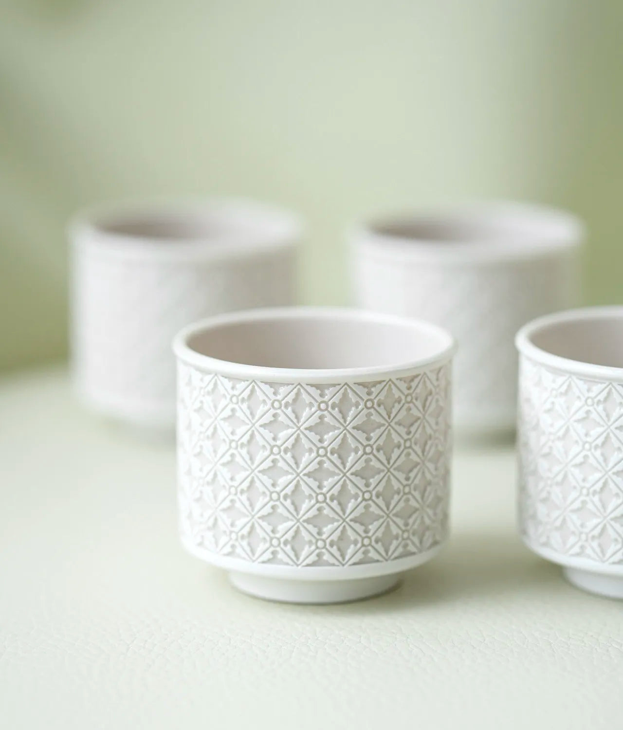 Kilnora LOOFA STUDIO Ornamental Garden underglaze carved diamond pattern porcelain cup