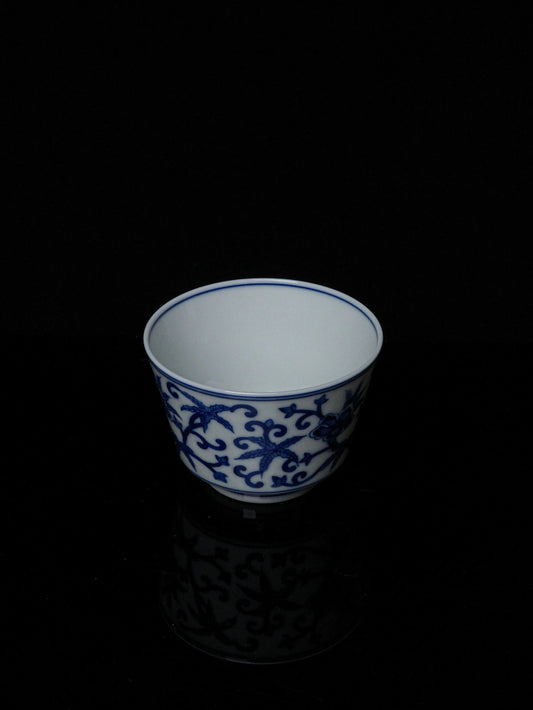 Kilnora Blue-and-White Okra Motif porcelain coffee cup with hand-painted okra design