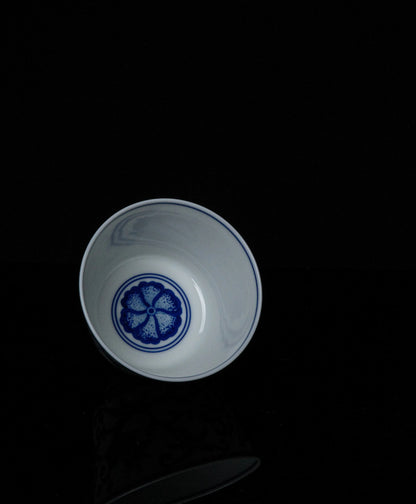 Kilnora Blue-and-White Okra Motif porcelain coffee cup with hand-painted okra design
