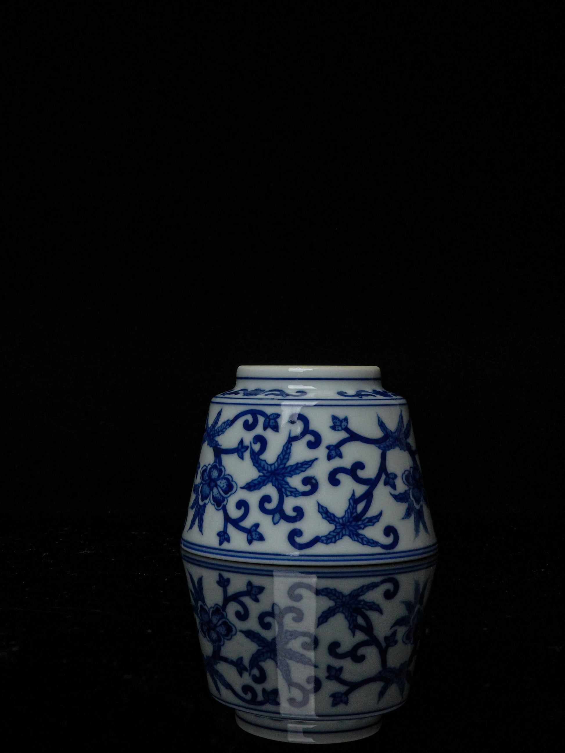 Kilnora Blue-and-White Okra Motif porcelain coffee cup with hand-painted okra design