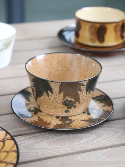 Kilnora Shisō cup and saucer set with blue-and-white grape Chyongku porcelain design