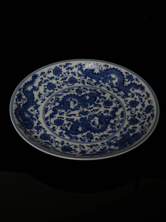 Handcrafted Blue-and-White “Dragon & Phoenix” Multi-Use Plate / Dessert Dish