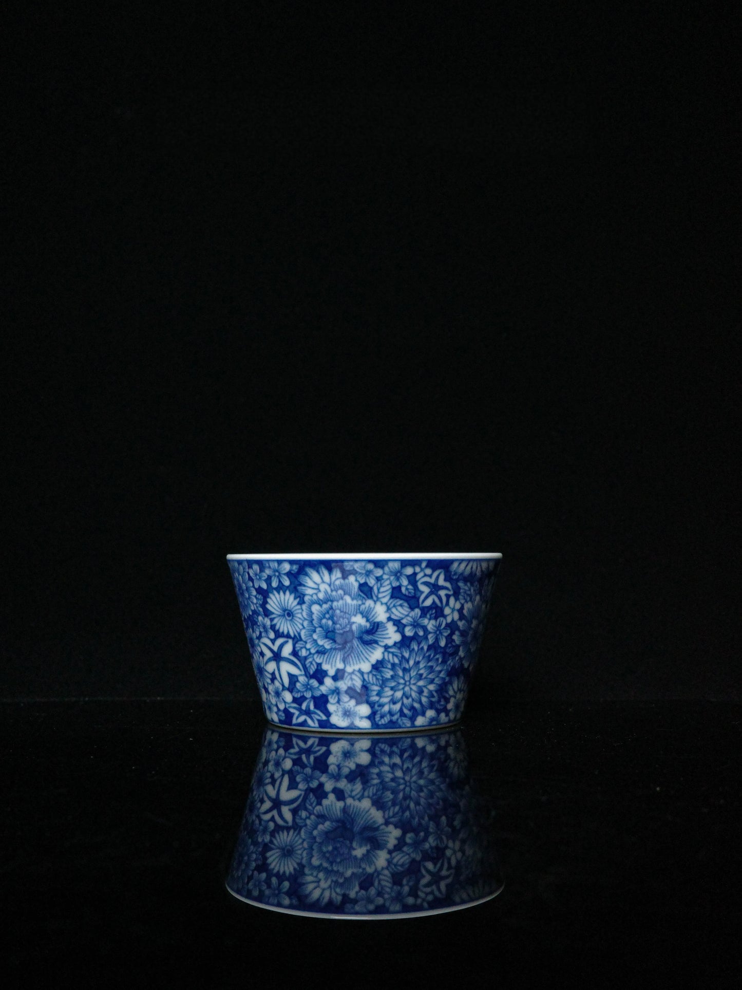 Kilnora Blue-and-White Myriad Flowers porcelain coffee cup featuring intricate floral pattern