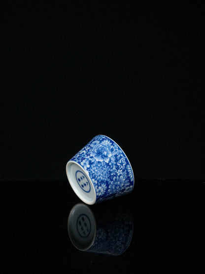 Kilnora Blue-and-White Myriad Flowers porcelain coffee cup featuring intricate floral pattern