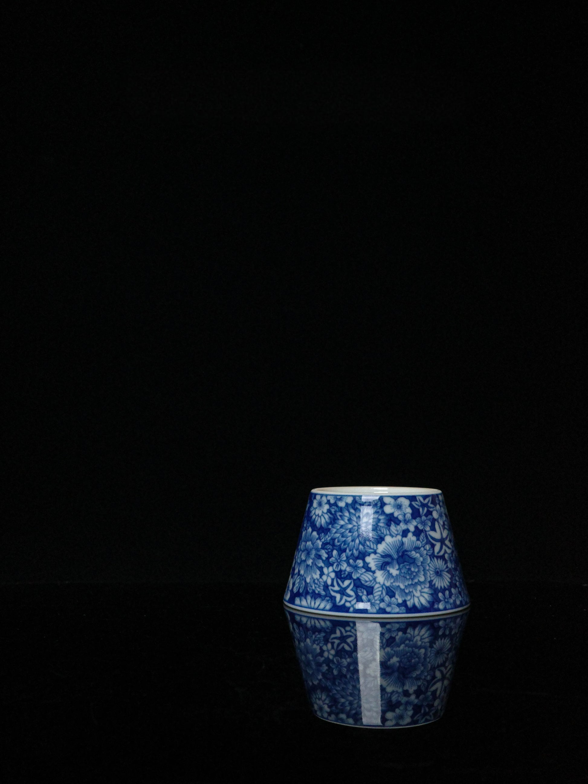 Kilnora Blue-and-White Myriad Flowers porcelain coffee cup featuring intricate floral pattern