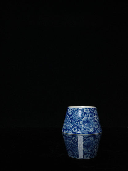 Kilnora Blue-and-White Myriad Flowers porcelain coffee cup featuring intricate floral pattern