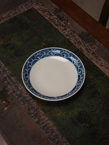 Handcrafted Blue-and-White “Ocean Wave” Multi-Use Plate / Dessert Dish