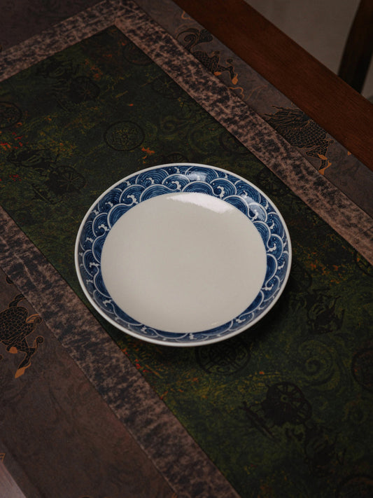 Handcrafted Blue-and-White “Ocean Wave” Multi-Use Plate / Dessert Dish