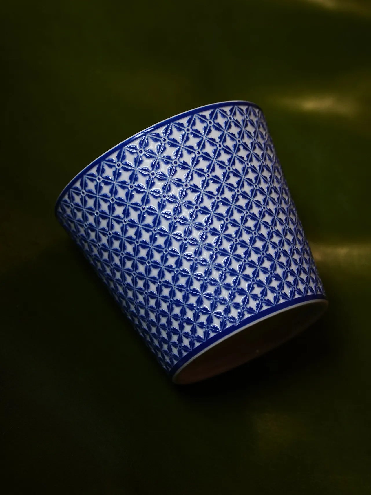 Kilnora LOOFA STUDIO Ornamental Garden underglaze carved diamond pattern porcelain cup