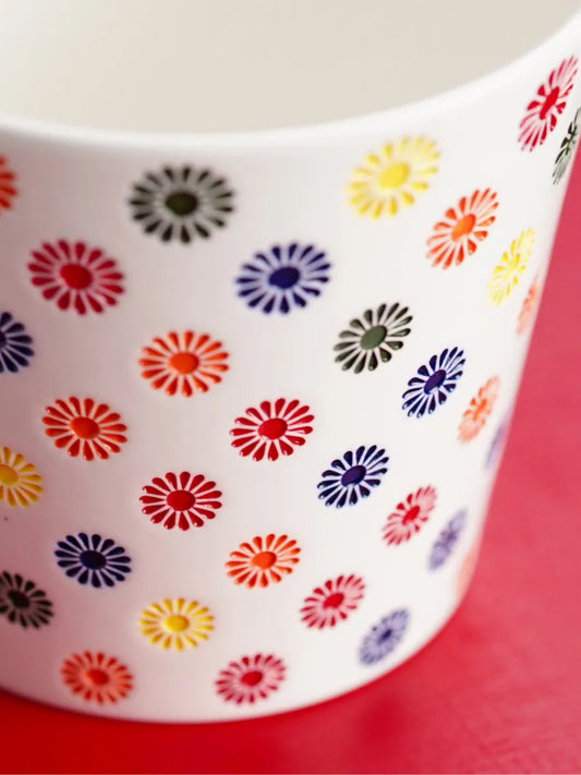 Kilnora LOOFA STUDIO Multicolor Stone Arctotis Daisy carved porcelain cup with vibrant glaze