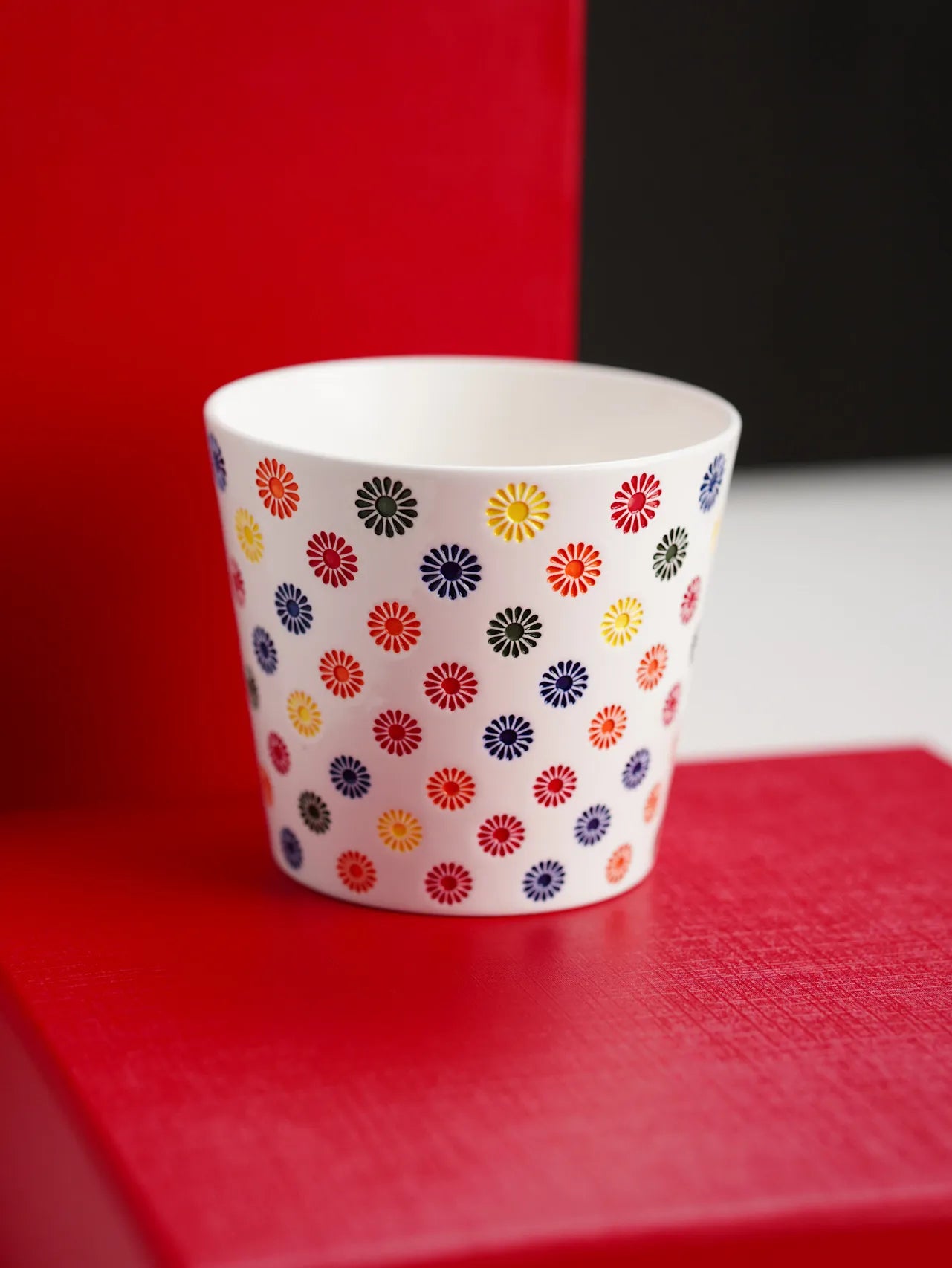 Kilnora LOOFA STUDIO Multicolor Stone Arctotis Daisy carved porcelain cup with vibrant glaze