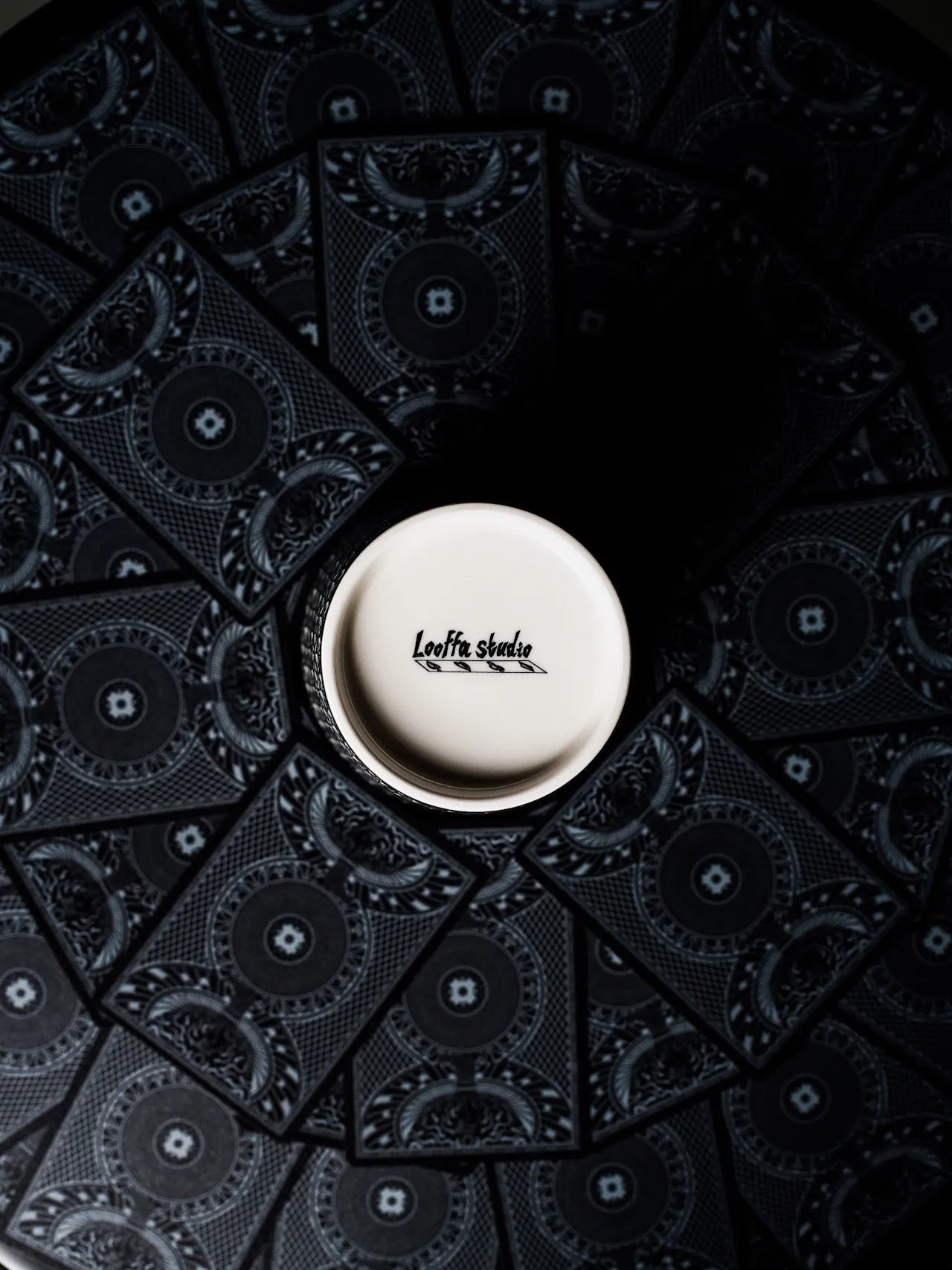 Kilnora LOOFA STUDIO The Magician underglaze carved porcelain cup with playing card motif
