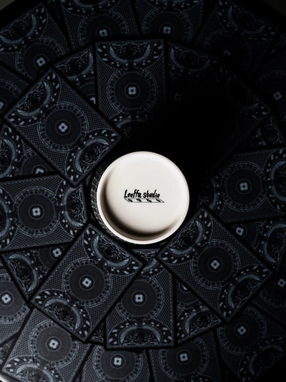 Kilnora LOOFA STUDIO The Magician underglaze carved porcelain cup with playing card motif