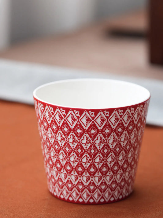 Kilnora LOOFA STUDIO Queen of Fortune underglaze carved porcelain cup with playing card motif