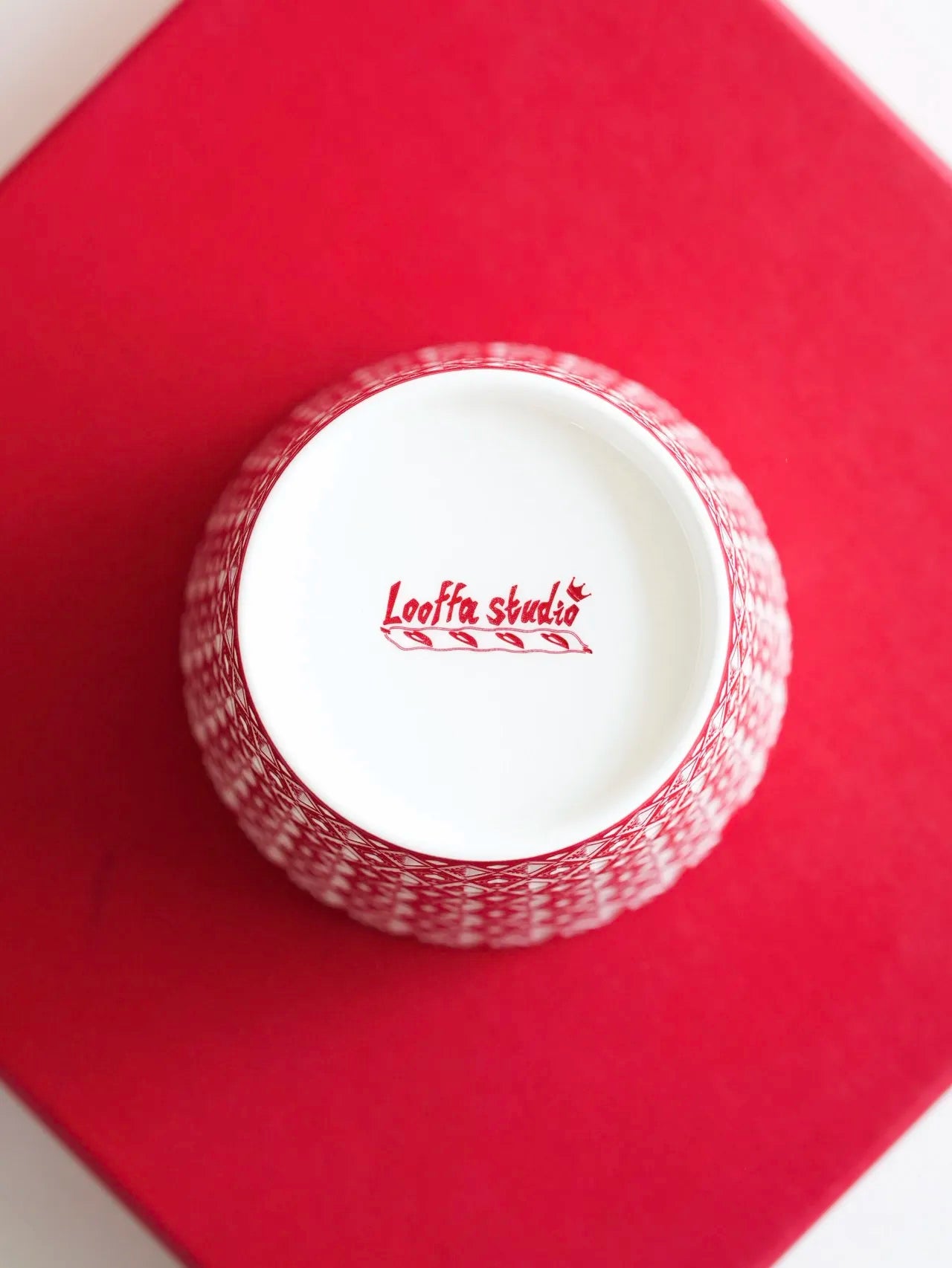 Kilnora LOOFA STUDIO Queen of Fortune underglaze carved porcelain cup with playing card motif