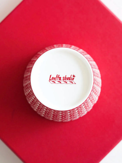 Kilnora LOOFA STUDIO Queen of Fortune underglaze carved porcelain cup with playing card motif