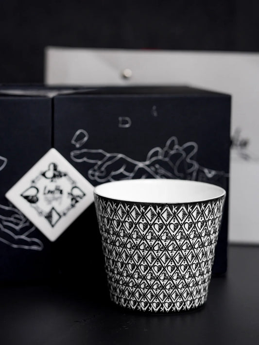 "Kilnora LOOFA STUDIO set of two porcelain cups featuring The Magician and Queen of Fortune motifs