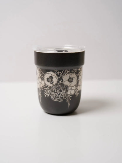 Kilnora Aokawa Chihiro Silver Camellia travel porcelain cup with silver camellia accents
