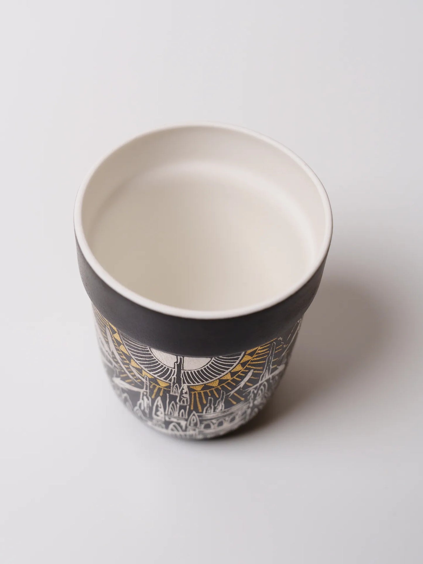 Kilnora Aokawa Chihiro Atlantis City porcelain cup with silver inlay cityscape design