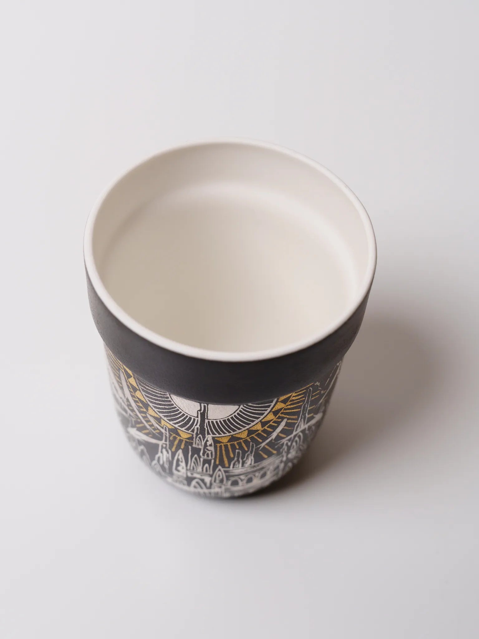 Kilnora Aokawa Chihiro Atlantis City porcelain cup with silver inlay cityscape design