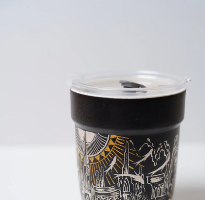 Kilnora Aokawa Chihiro Atlantis City porcelain cup with silver inlay cityscape design