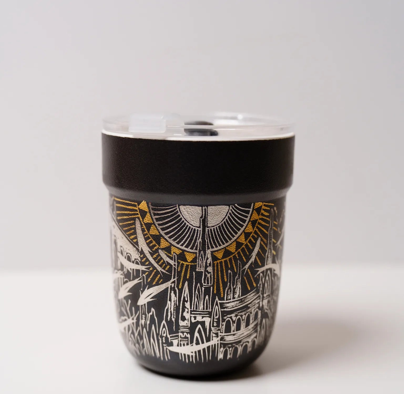 Kilnora Aokawa Chihiro Atlantis City porcelain cup with silver inlay cityscape design