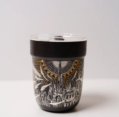 Kilnora Aokawa Chihiro Atlantis City porcelain cup with silver inlay cityscape design