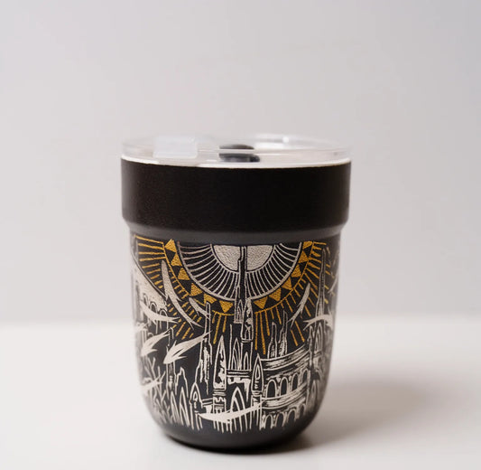 Kilnora Aokawa Chihiro Atlantis City porcelain cup with silver inlay cityscape design