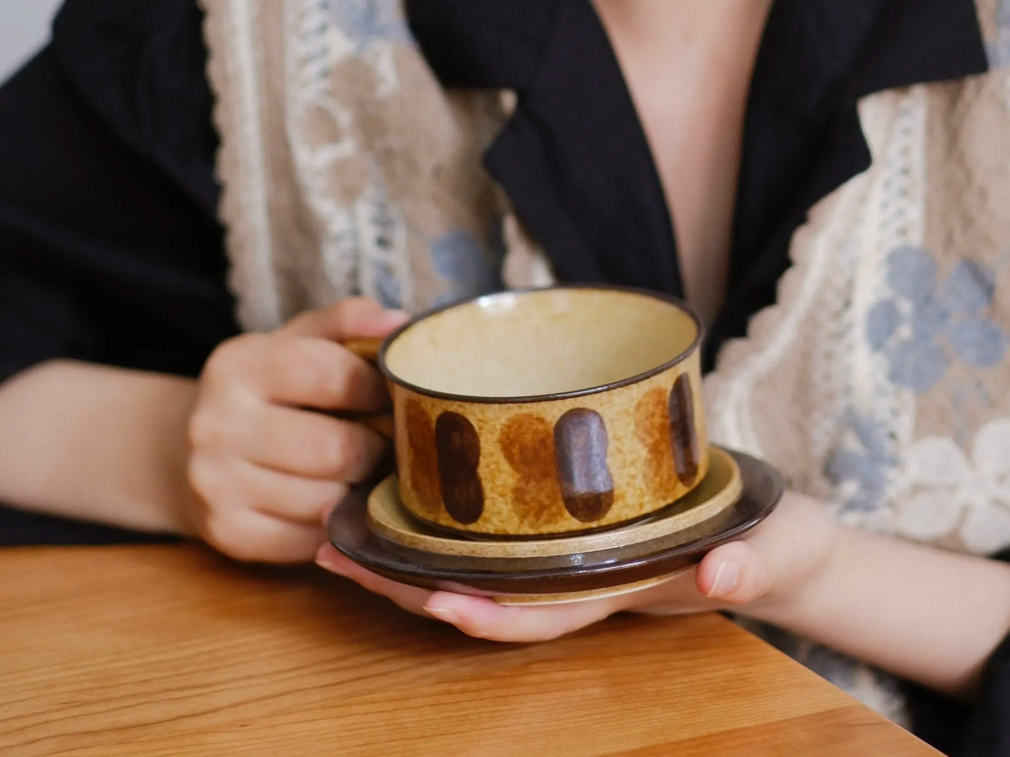 Kilnora Shisō Caramel Butterfly porcelain cup and saucer set with hand-painted butterfly design
