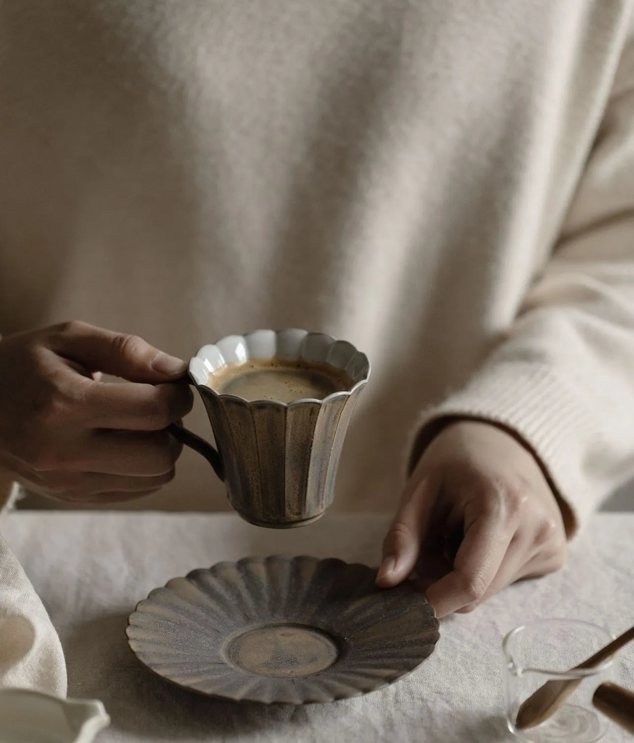 Kilnora Venor Smoky Grey porcelain cup and saucer set with smoky grey glaze and minimalist aesthetic