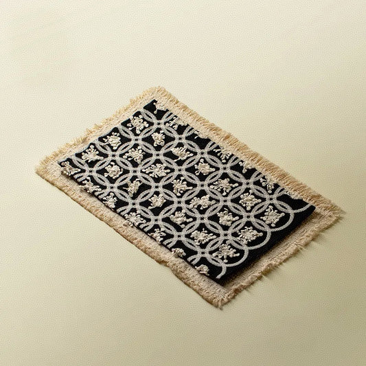 Japanese-Inspired 3D Embroidered Sea Anemone Ramie Tassel Tea & Cup Mat (Heat-Resistant Table Mat)