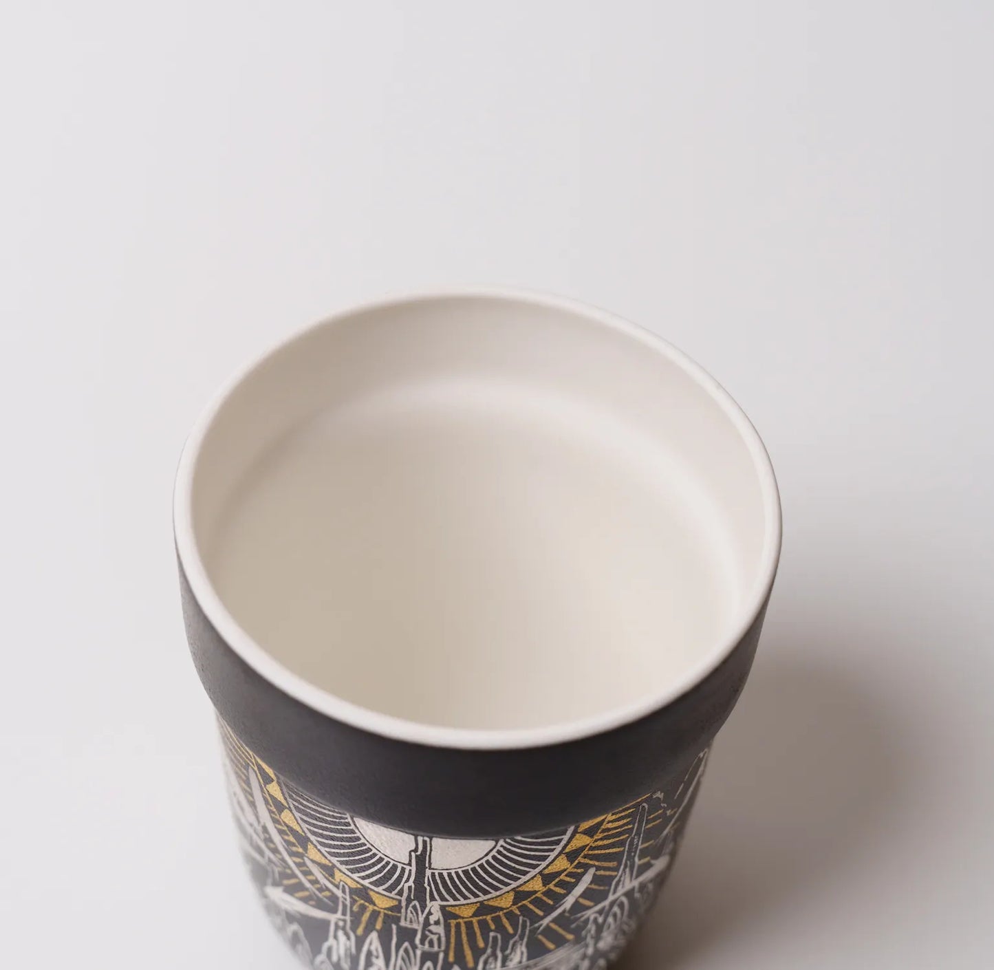 Kilnora Aokawa Chihiro Atlantis City porcelain cup with silver inlay cityscape design