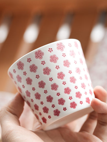 Kilnora LOOFA STUDIO Gradient Pink Plum Blossom carved porcelain cup with soft pink gradient