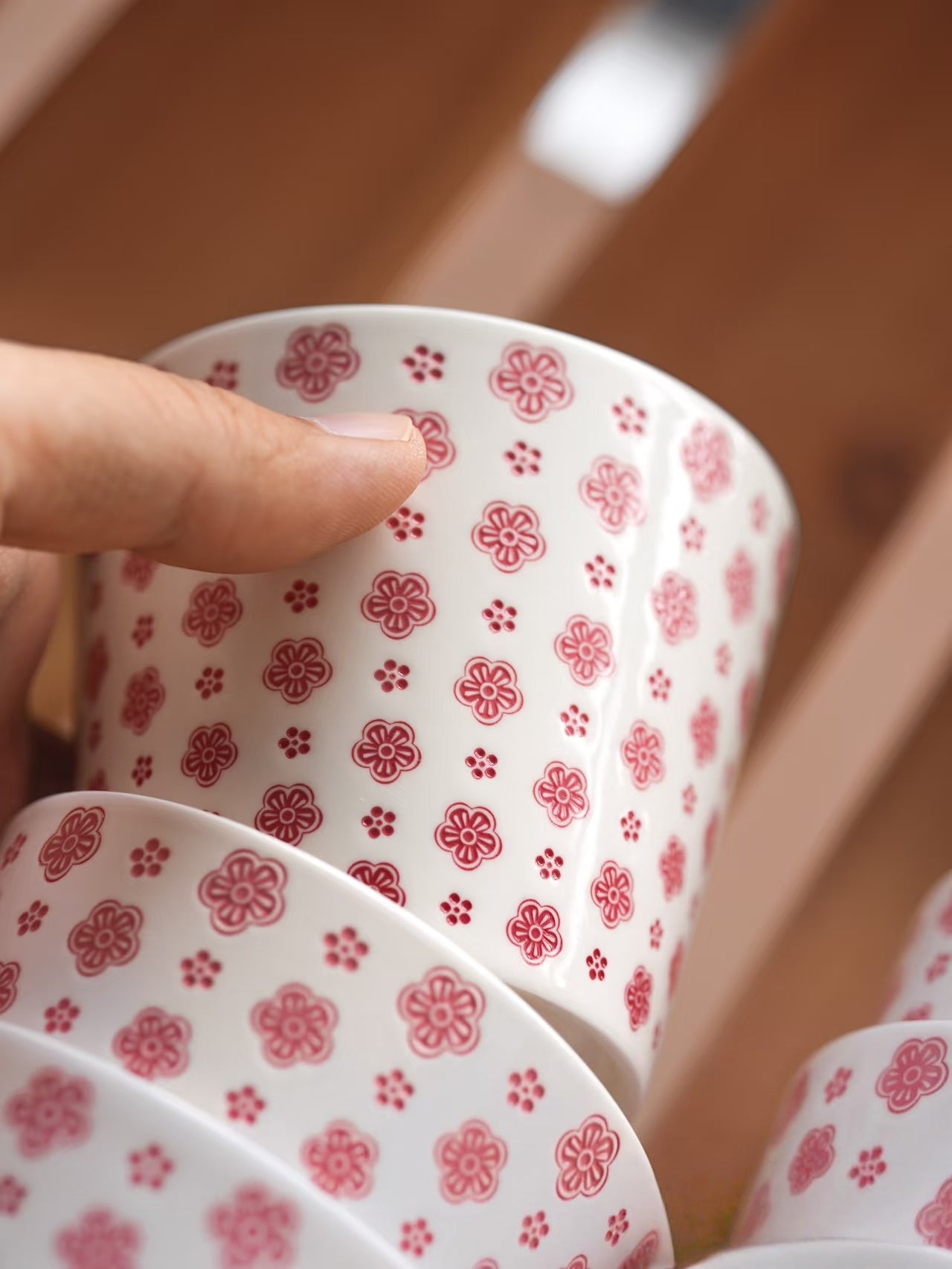 Kilnora LOOFA STUDIO Gradient Pink Plum Blossom carved porcelain cup with soft pink gradient