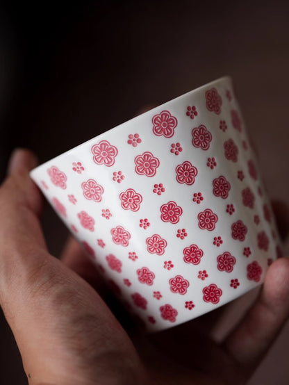 Kilnora LOOFA STUDIO Gradient Pink Plum Blossom carved porcelain cup with soft pink gradient