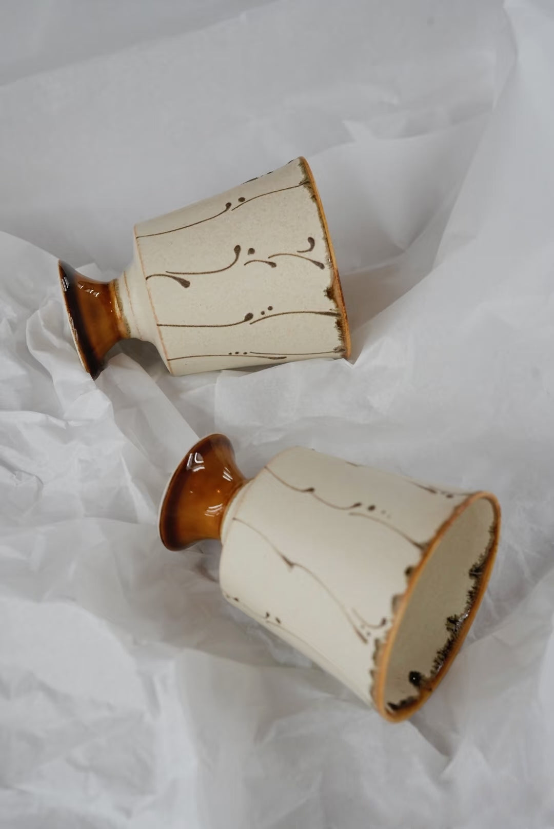 Kilnora Sōng Amber Series stemmed goblet with translucent amber glaze and elegant silhouette