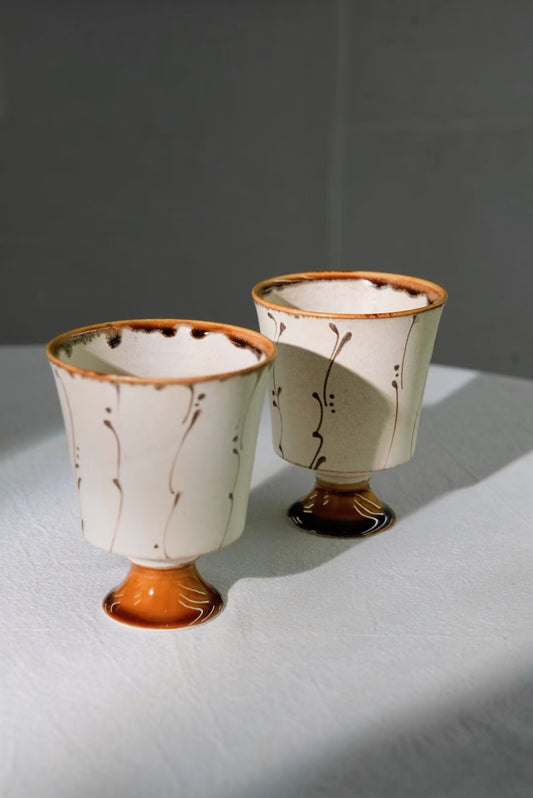 Kilnora Sōng Amber Series stemmed goblet with translucent amber glaze and elegant silhouette