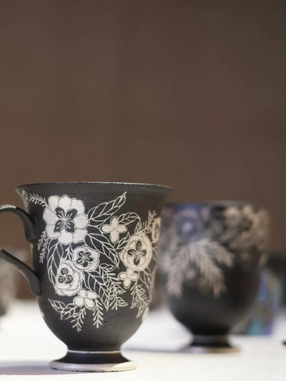 Kilnora Aokawa Chihiro Vintage porcelain mug featuring classic silver detailing