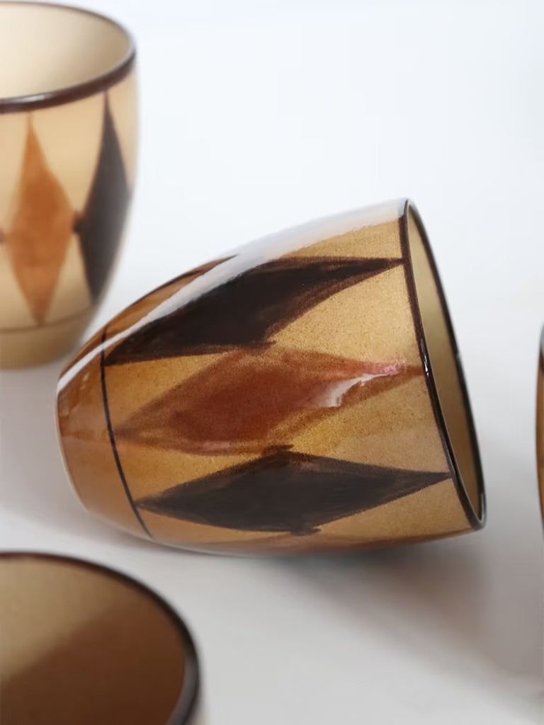 Kilnora Shisō diamond-shaped porcelain cup with geometric underglaze motifs